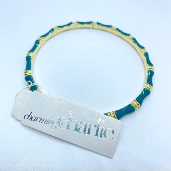 CHARMING CHARLIE NWT Teal and Goldtone Bangle Bracelet - Picture 2 of 5